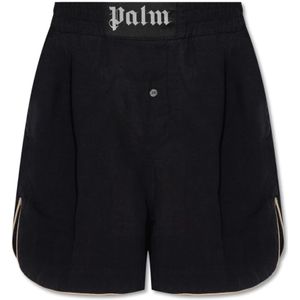 Palm Angels, Korte broeken, Dames, Zwart, S, Linnen, Linnen shorts