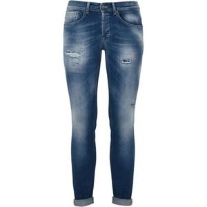 Dondup, Denim Skinny Jeans met Distressed Details Blauw, Heren, Maat:W35