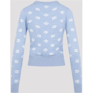 Dolce & Gabbana, Truien, Dames, Blauw, XS, Wol, Logo Pullover Sweater