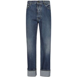 Alexander McQueen, Jeans, Heren, Blauw, XL, Denim, Blauwe Gewassen Opgerolde Jeans
