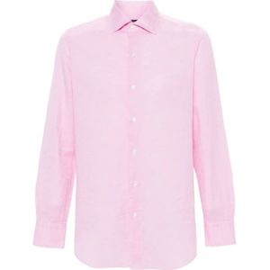 Finamore, Overhemden, Heren, Roze, XL, Katoen, Roze Linnen-Katoenen Overhemd