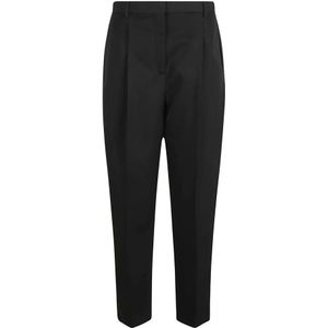 Tory Burch, Wollen Twill Getailleerde Broek Zwart, Dames, Maat:M