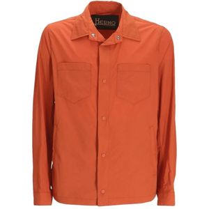 Herno, Overhemden, Heren, Oranje, M, Oranje Overshirt met Zakken