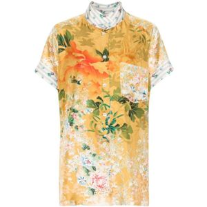 Pierre-Louis Mascia, Blouses & Shirts, Dames, Geel, S, Zijde Mix Print Band Kraag Shirt