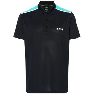 Hugo Boss, Navy Blue Logo Print Polo Sweater Blauw, Heren, Maat:L