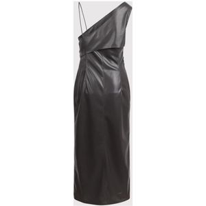 Nanushka, Kleedjes, Dames, Groen, S, Polyester, Asymmetrische imitatieleren midi-jurk