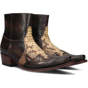 Sendra, Schoenen, Heren, Bruin, 44 EU, Leer, Heren Cowboy Laarzen met Gele Slangenprint