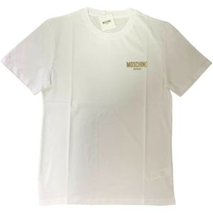 Moschino, Tops, Heren, Wit, L, Katoen, Witte Logo Gouden Half Mouw T-Shirt