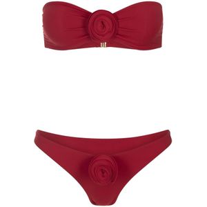 La Revêche, Badkleding, Dames, Rood, S, Rode Bloemen Bikini Set