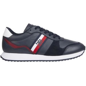 Tommy Hilfiger, Schoenen, Heren, Blauw, 46 EU, Leer, Blauwe Leren Sneakers