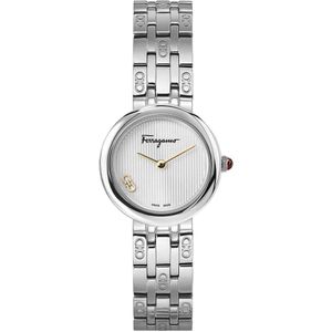 Salvatore Ferragamo, Rose Gold Quartz Watch Stainless Steel Grijs, Dames, Maat:ONE Size
