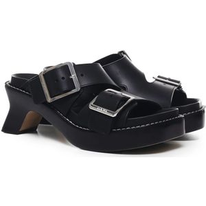 Loewe, Schoenen, Dames, Zwart, 38 EU, Leer, Zwarte Leren Vierkante Tip Sandalen