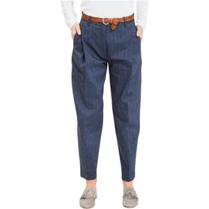 Nine In The Morning, Broeken, Dames, Blauw, W26, Wordly Chino Broek met Plooien