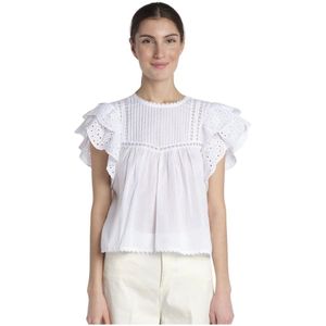 Bellerose, Blouses & Shirts, Dames, Wit, L, Katoen, Witte Sangallo Shirt met Ruches