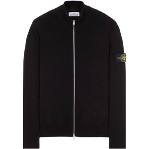 Stone Island, Sweatshirts & Hoodies, Heren, Zwart, L, Katoen, Geribbelde Katoenen Vest met Opstaande Kraag