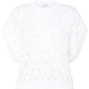 Brunello Cucinelli, Truien, Dames, Wit, S, Katoen, Witte Sweaters voor Mannen en Vrouwen