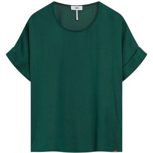 Cinque, Tops, Dames, Groen, S, Polyester, Elegante Viscose Blouse met Korte Mouwen