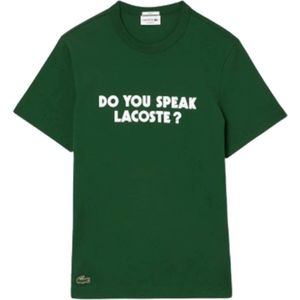 Lacoste, Tops, Heren, Groen, L, Katoen, Katoenen Jersey T-shirt met Piqué Slogan