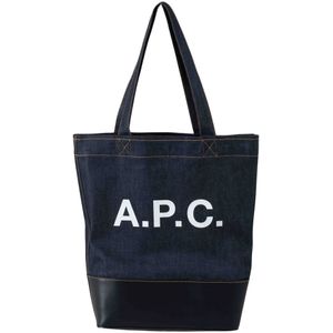 A.p.c., Tassen, Dames, Blauw, ONE Size, Denim, Denim Shopper Tas met Leren Afwerking