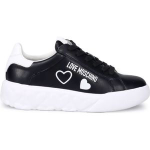 Love Moschino, Zwarte Leren Sneakers voor Stijlvol Comfort Zwart, Dames, Maat:39 EU