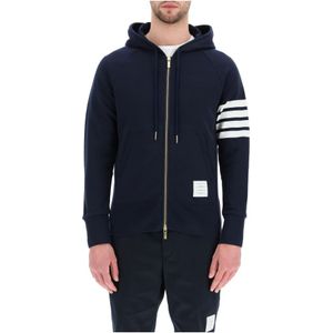 Thom Browne, 4-Bar Zip-Up Hoodie met trekkoord capuchon Blauw, Heren, Maat:S