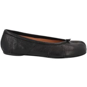 Maison Margiela, Schoenen, Dames, Zwart, 35 1/2 EU, Leer, Zwarte Leren Tabi Dancer Platte Schoenen