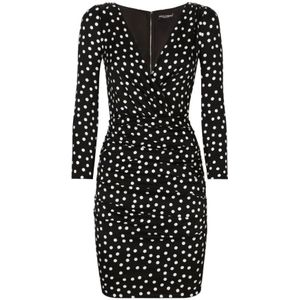 Dolce & Gabbana, Kleedjes, Dames, Zwart, S, Zwarte polkadot jurk met gedrapeerd detail