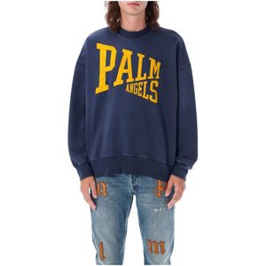 Palm Angels, Sweatshirts & Hoodies, Heren, Blauw, S, Katoen, Navy Blauwe Gebreide Kleding - Aw 23 Collectie