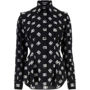 Dolce & Gabbana, Blouses & Shirts, Dames, Zwart, M, Zwarte stretch zijden shirt
