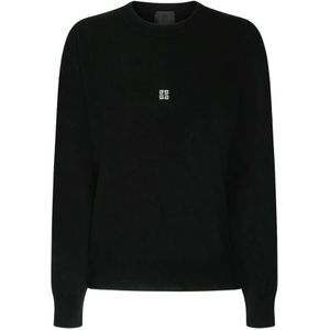 Givenchy, Sweatshirts & Hoodies, Dames, Zwart, XS, Wol, Zwarte Wol 4G Logo Geborduurde Trui