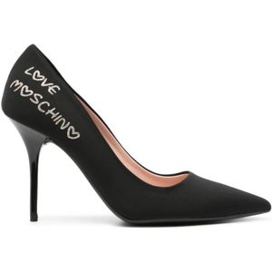 Love Moschino, Zwarte Logo Pumps met Puntige Neus Zwart, Dames, Maat:38 EU