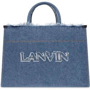 Lanvin, Tassen, Dames, Blauw, ONE Size, Denim, Blauwe Denim Tote Tas met Logo