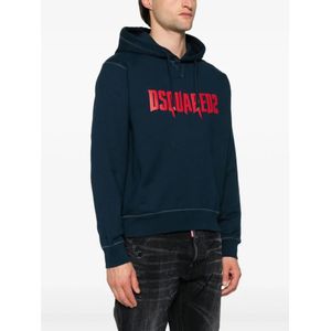 Dsquared2, Sweatshirts & Hoodies, Heren, Blauw, M, Katoen, Navy Blue Logo Print Hoodie