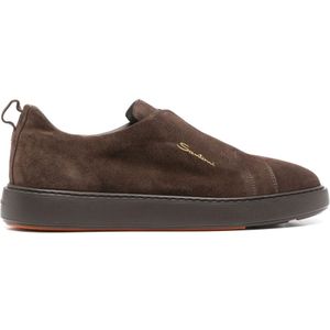 Santoni, Schoenen, Heren, Bruin, 43 EU, Suède, Suede Laceless Sneakers