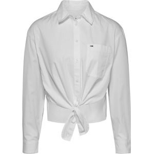 Tommy Jeans, Blouses & Shirts, Dames, Wit, S, Katoen, Witte Overhemd met Taille Strik