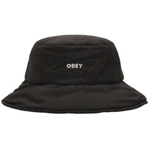 Obey, Geïsoleerde Vissers Bucket Hoed Zwart Zwart, Heren, Maat:ONE Size