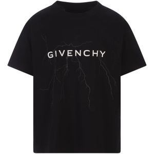 Givenchy, Tops, Heren, Zwart, S, Katoen, Zwart T-shirt met Bliksem Patroon