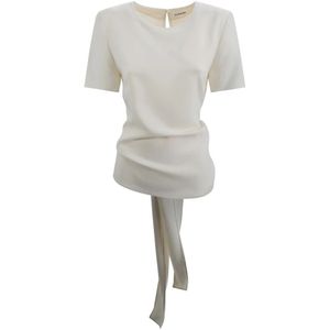 P.a.r.o.s.h., Crèmekleurig Shirt met Crepe Textuur en Asymmetrische Zoom Beige, Dames, Maat:S