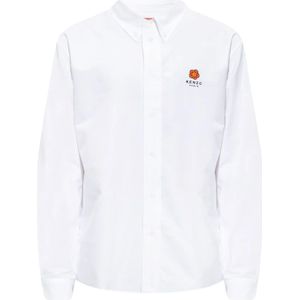 Kenzo, Overhemden, Heren, Wit, 2Xl, Katoen, Formeel Overhemd met Geborduurd Bloemenpatroon