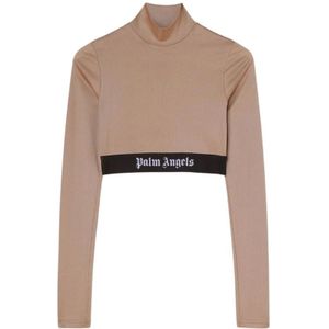 Palm Angels, Tops, Dames, Beige, XS, Katoen, Logo Skin Top voor Vrouwen