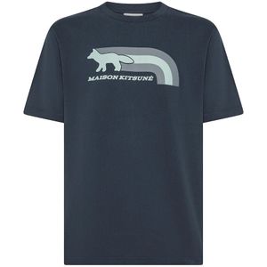 Maison Kitsuné, Tops, Heren, Blauw, M, Blauwe T-shirts en Polos