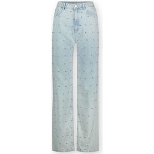 Homage, Lichtblauwe wide leg jeans met strass steentjes Blauw, Dames, Maat:W26
