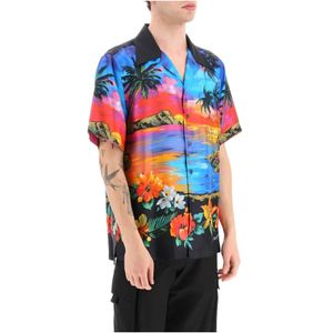 Dolce & Gabbana, Overhemden, Heren, Veelkleurig, L, Korte mouwen zijden overhemd met Hawaii-print