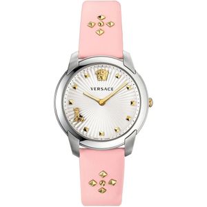 Versace, Accessoires, Dames, Veelkleurig, ONE Size, Audrey V. Roze Lederen Zilveren Horloge