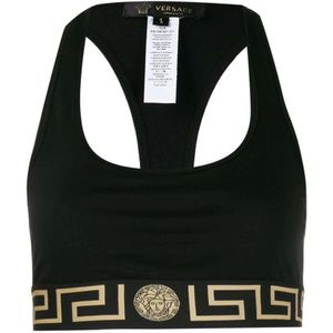 Versace, Zwarte Crop Top Zwart, Dames, Maat:L