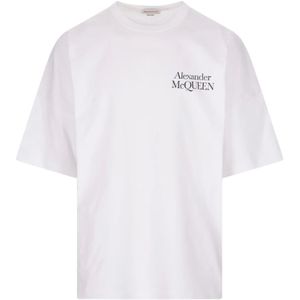 Alexander McQueen, Tops, Heren, Wit, L, Katoen, Witte Logo Oversize T-shirt voor Heren