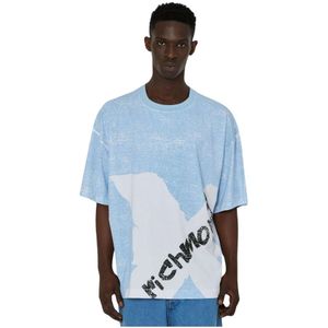 John Richmond, Tops, Heren, Blauw, XL, Katoen, Vintage Front Print Regular T-shirt