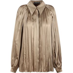 Alberta Ferretti, Blouses & Shirts, Dames, Beige, M, Satijn, Geplooide Satijnen Overhemd Fw 24 Regular Fit