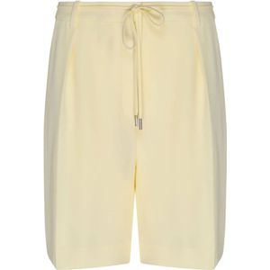 Calvin Klein, Korte broeken, Dames, Beige, M, Polyester, Gele Twill Shorts met Plooidetail