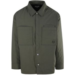 Maison Kitsuné, Jassen, Heren, Groen, M, Nylon, Gewatteerd Overshirt in Militair Groen